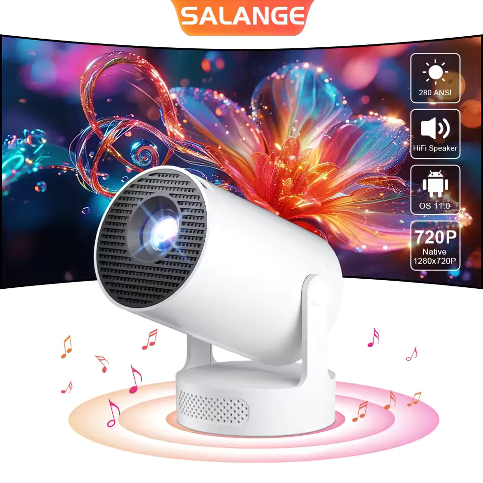 Salange P300 Mini Portable Projector - 4K 8K Video Decoding, 720P HD, Android 11, Wi-Fi, BT 5.1